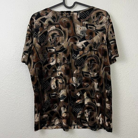 brown and black abstract geometric vintage 90s boho velvet top - Picture 4 of 8